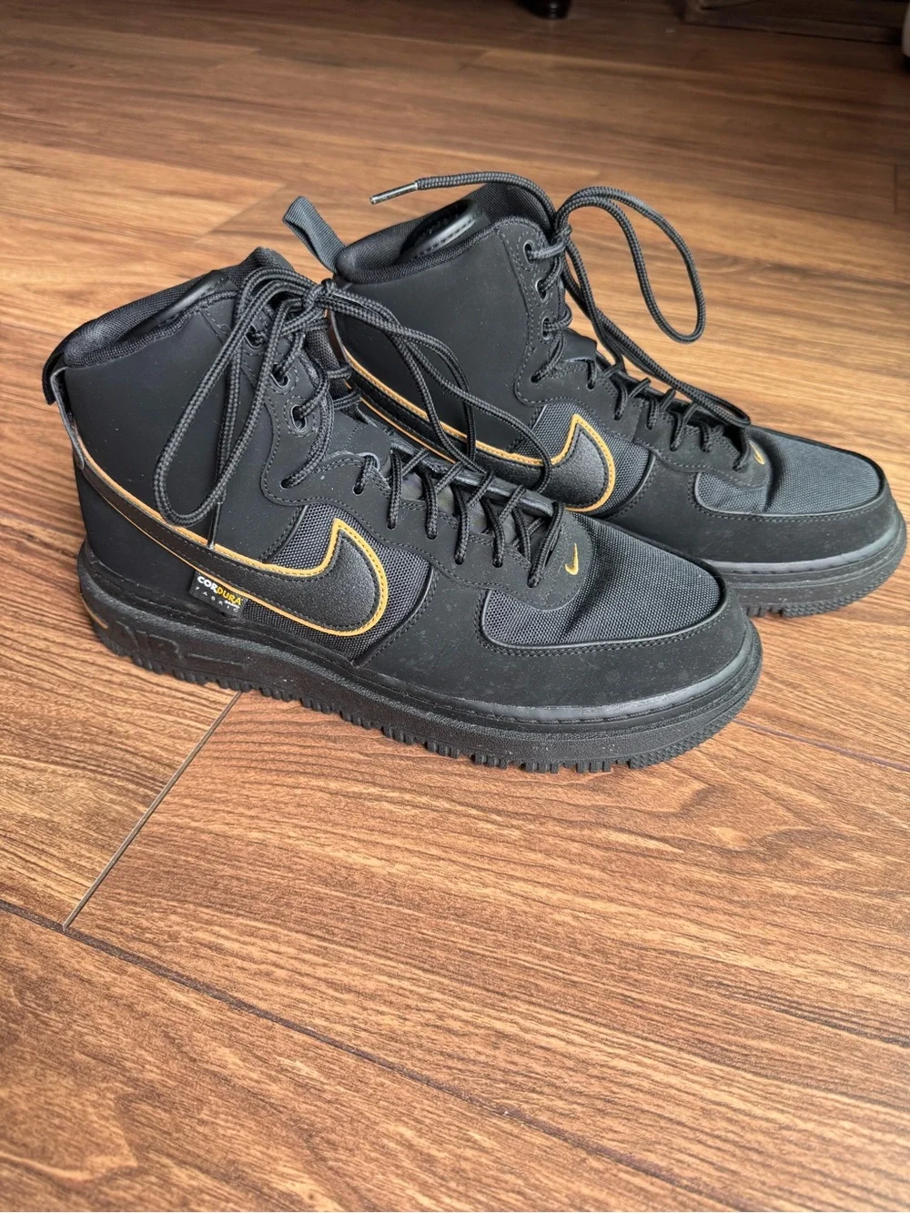 Men’s Nike Air Force 1 Boot Cordura in Black and University Gold